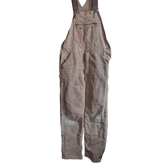 34x36 Vintage Carhartt Double Knee Quilted Insulated Overalls Distress Workwear - Picture 1 of 10